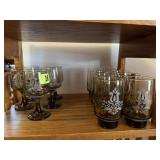 Etched tumblers (8), stemmed glasses (5)