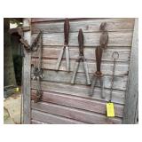 Rusty bits, cow shackles, hand pruners, pulleys,