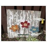Barn door, metal garden flowers