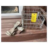 Wire Flynn Dairy crate, metal roller skates