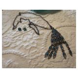 Boho necklace, post earring jewelry set