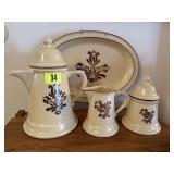 Pfaltzgraff coffee server, cream & sugar, platter