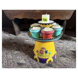 Painted clay pot votive candle stand