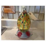 Blown glass hummingbird feeder