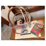 Magnetic lap board, embroidery floss, hoops