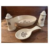 Pfaltzgraff salt & pepper shakers, spoon rest,