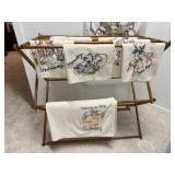 Laundry drying rack, embroidered flour sack