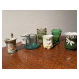 Green glass, china toothpick holder collection