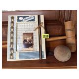 Collage picture, croquet mallet, ball