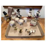 Snowman collectibles, ornaments, candle holders