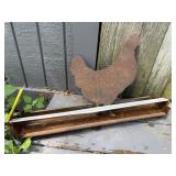 Metal rooster, chicken feeder
