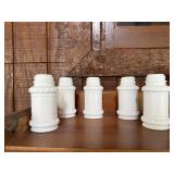Milk glass spice jars (5), no lids