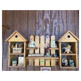 Picket fence curio shelf, contents included