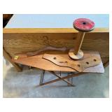 Wooden ironing board, spool, sock form