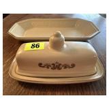 Pfaltzgraff stoneware butter dish, bread platter