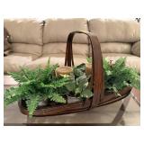 Basket, greenery, pillar candles