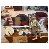 Primitive stocking, angel, snowman plate,