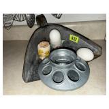 Galvanized scoop, egg stand, chicken toothpick