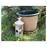 Clay flower pot, decorative bird house