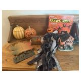 Halloween decorations, pumpkins, lights