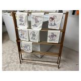 Laundry drying rack, embroidered flour sack