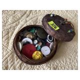 Chinese sewing basket, buttons