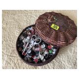 Chinese sewing basket, buttons