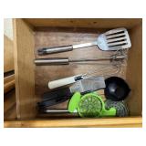 Kitchen utensils, whisk, spoons, spatulas, slicer