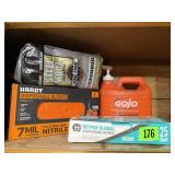 Gojo hand cleaner, disposable gloves, face masks,