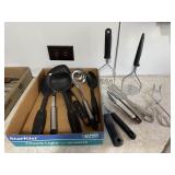 Kitchen utensils, spoons, potato mashers, tongs
