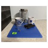 Cutting board, mugs (2), hand frothers (2), home