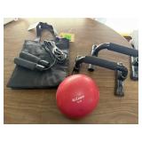 Jump rope, push up handles, medicine ball