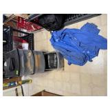 Storage cart, frogg toggs, rain coat, pants