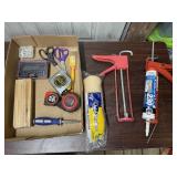 Caulk guns, paint roller, tape measures, shims,