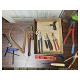 Hand tools, wrenches, pry bar, level, bolt