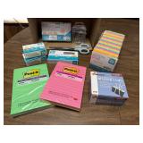 Office supplies, sticky notes, binder clips,