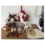 Storage tote of Christmas decorations, elf,