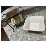 Wrought iron serving stands (2), square plates,
