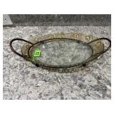 Oval serving dish, metal stand