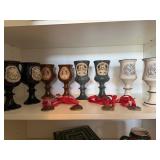 Renaissance pottery goblets (8), medallions (4)