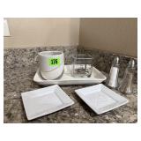 Olive plates, forks, salt & pepper shaker,