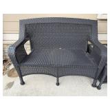Black wicker patio bench