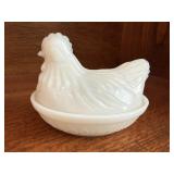 Milk glass hen on nest