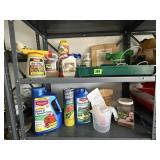 Shelf of consumables, garden supplies, PH tester,