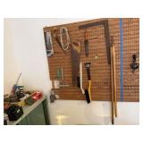 Hand saw, ice scrapers, rope, metal file, wooden