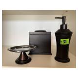 Vanity set, soap dish, dispenser, tissue box