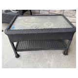 Black wicker glass top coffee table