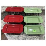 Appetizer serving sets (2), wrought iron stands,