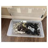 Storage tote, extension cords, electronics cords,