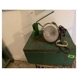 Green toolbox, work light, John Deere oil can